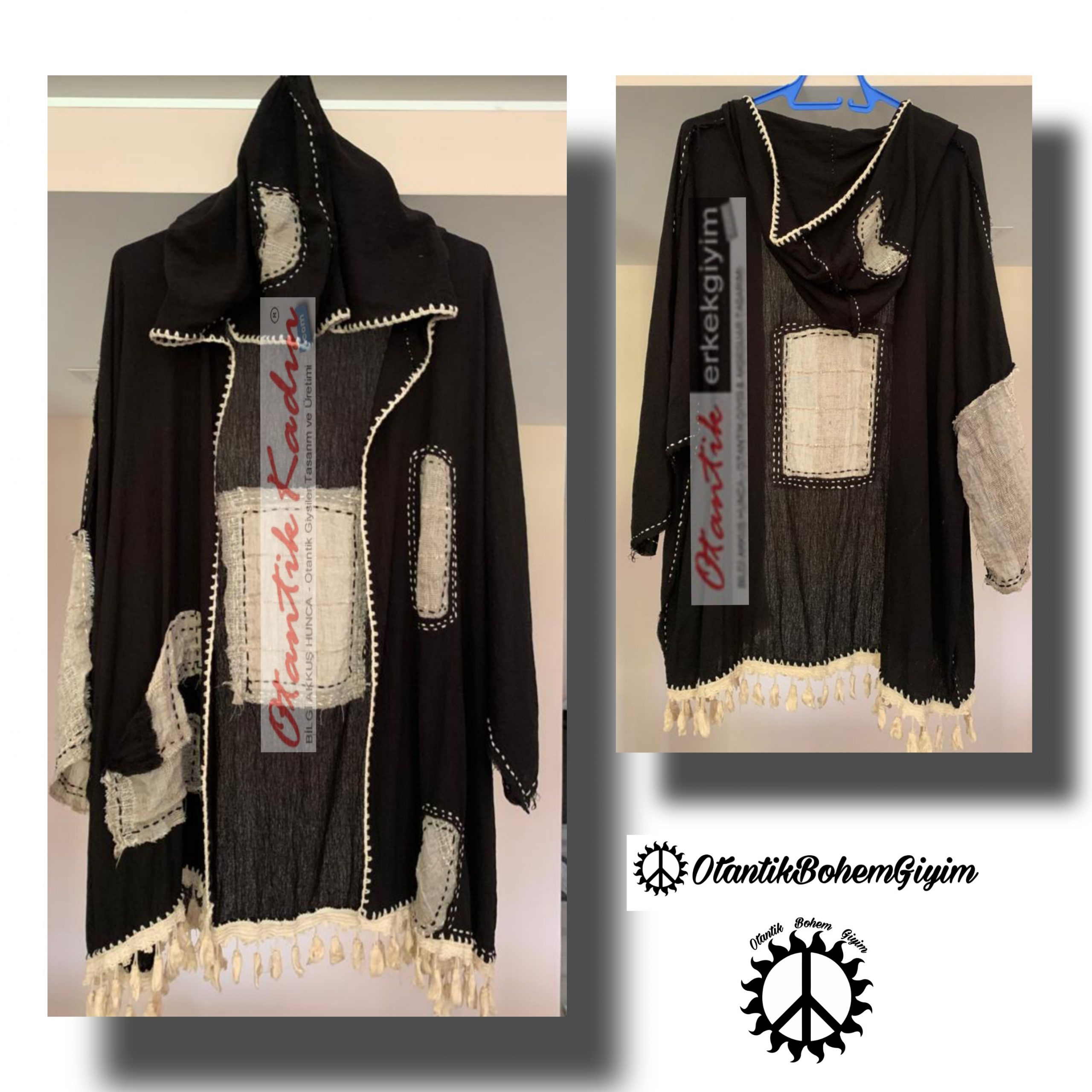 Kapşonlu Tasarım Unisex Salaş Kimono Ceket OBGUC030723